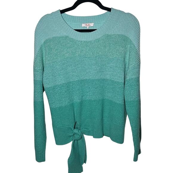 Parker Hampton Teal Striped Color Block Tie Front Wool Blend Sweater Size Large - Picture 2 of 12